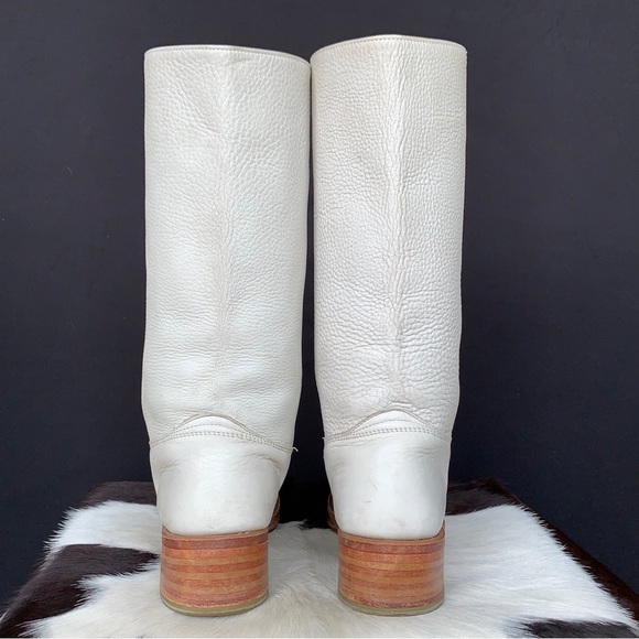 SOLD FRYE Campus Rare White 14L Western Motorcycle Tall Vintage Boots Womens 9.5 - Picture 6 of 11